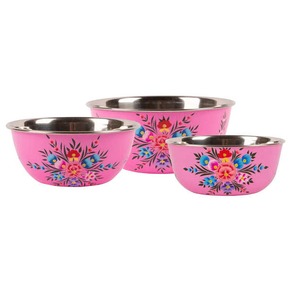 nicola spring 3pc Pansy Stainless Steel Picnic Bowl Set