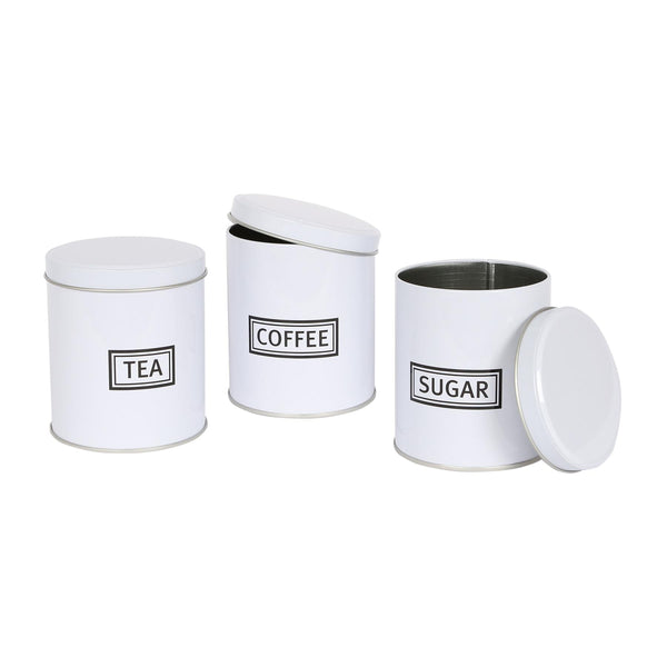 nicola spring 3pc Round Metal Tea Coffee Sugar Canister Set