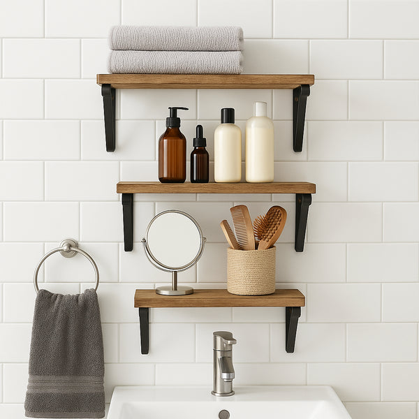 Nicola Spring 3pc Rustic Wooden Floating Shelves Set - Natural