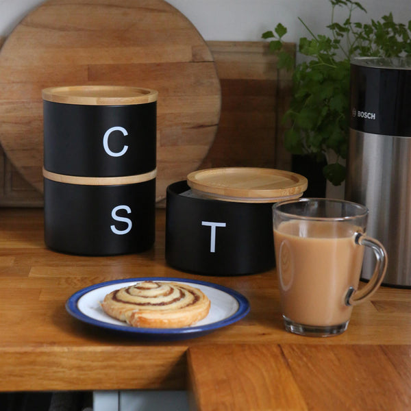 Nicola Spring 3pc Stacking Tea Coffee Sugar Canister Set With Bamboo Lids