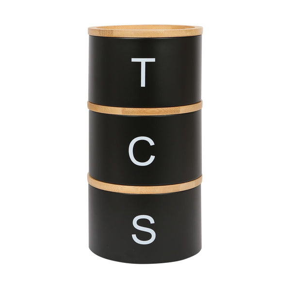 nicola spring 3pc Stacking Tea Coffee Sugar Canister Set with Bamboo Lids