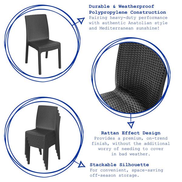 Nicola Spring 4 Piece Rattan Effect Garden Dining Chairs - Anthracite