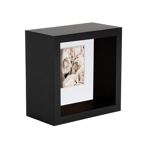 nicola spring 4" x 4" 3D Deep Box Black Photo Frame with 2" x 2" Mount