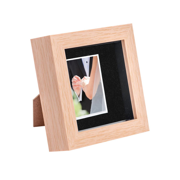 nicola spring 4" x 4" Light Wood 3D Box Photo Frame - with 2" x 2" Mount