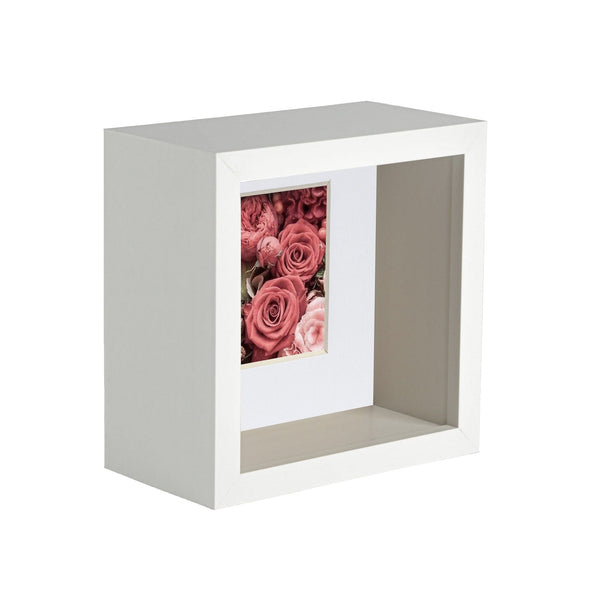 nicola spring 4" x 4" White 3D Deep Box Photo Frame - with 2" x 2" Mount