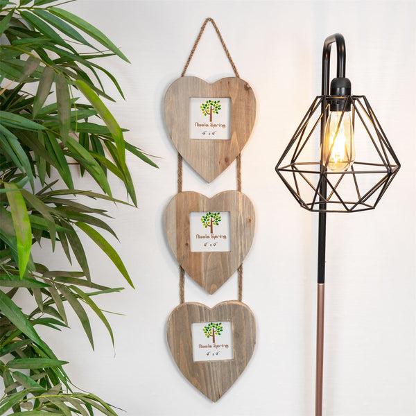 Nicola Spring 4" X 4" Wooden Hearts Hanging Triple Photo Frame