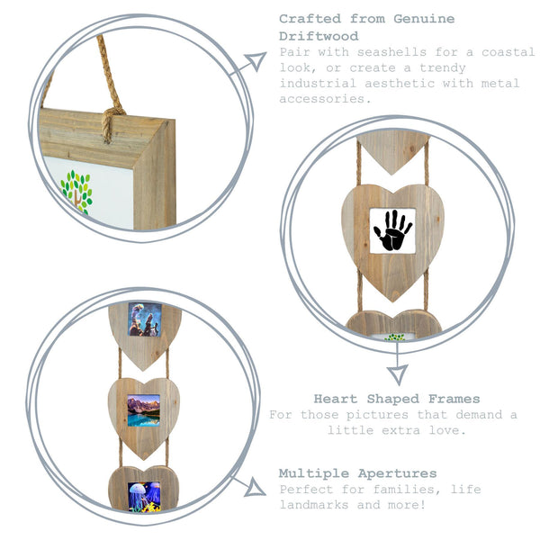 Nicola Spring 4" X 4" Wooden Hearts Hanging Triple Photo Frame