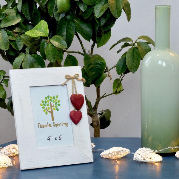 Nicola Spring 4" X 6" White Standing Photo Frame With Hearts