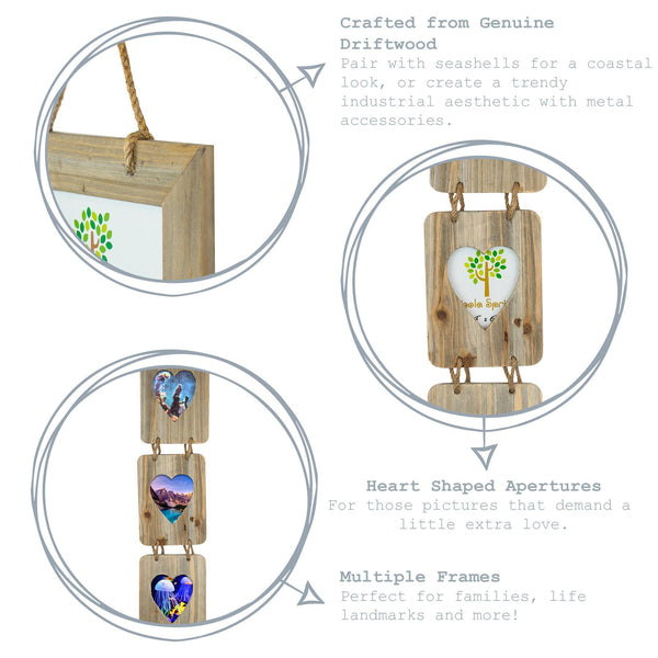 Nicola Spring 4" X 6" Wooden Hearts Hanging Triple Photo Frame