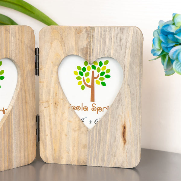 Nicola Spring 4" X 6" Wooden Hearts Standing Double Photo Frame