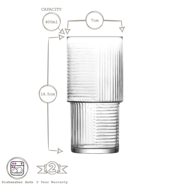 Nicola Spring 400ml Helen Stacking Highball Glasses - Pack Of 6