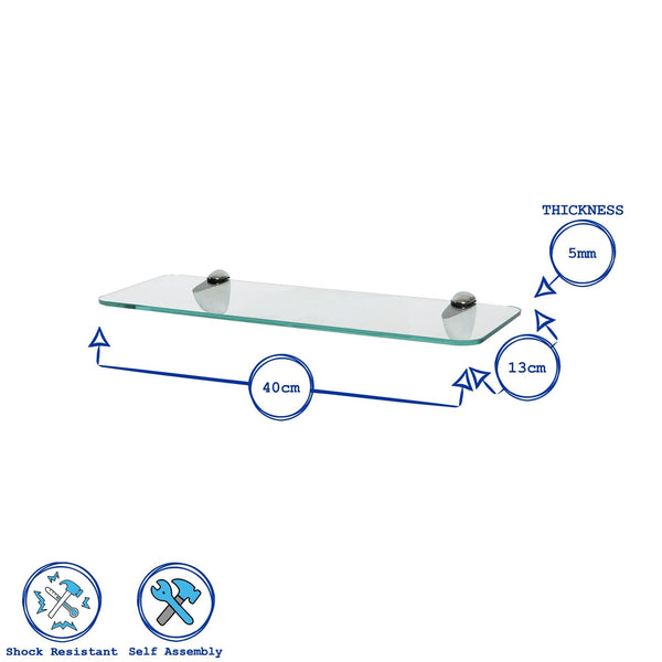 Nicola Spring 40cm Rounded Floating Glass Shelf With Black Fixings