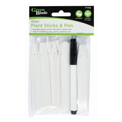 nicola spring 40pc White Plastic Plant Marker & Pen Set