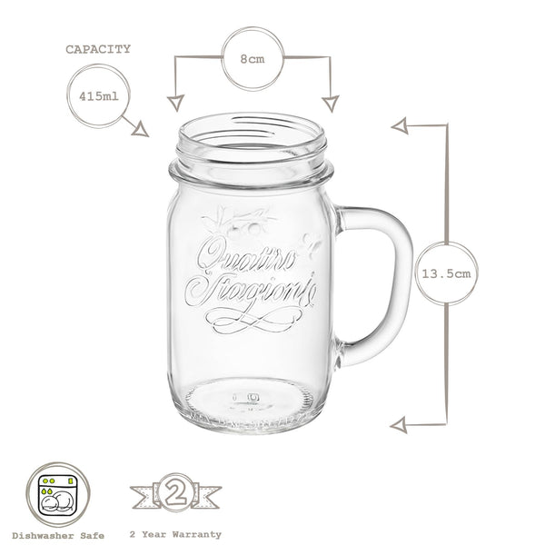 Nicola Spring 415ml Quattro Stagioni Mason Jars - Pack Of Six
