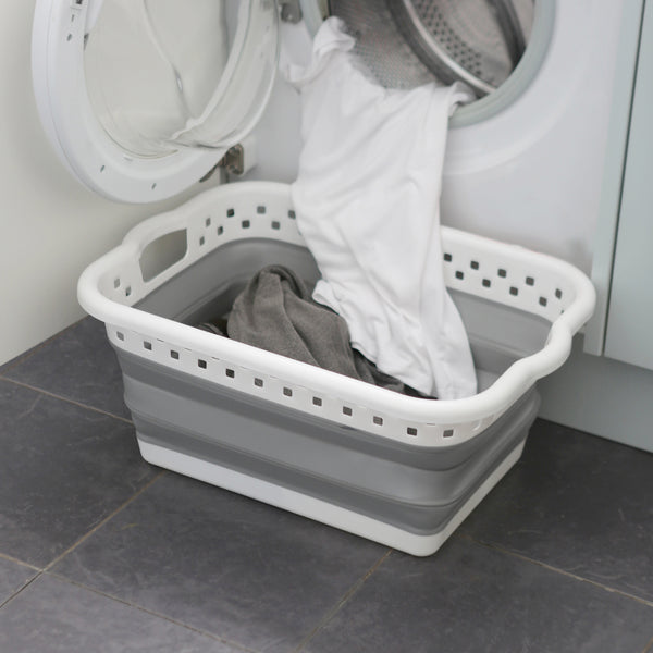 Nicola Spring 42L Collapsible Laundry Basket - White/Grey