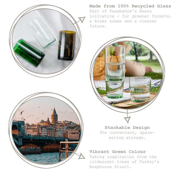 Nicola Spring 440ml Aware Hill Recycled Stacking Highball Glasses - Green - Pack Of Four