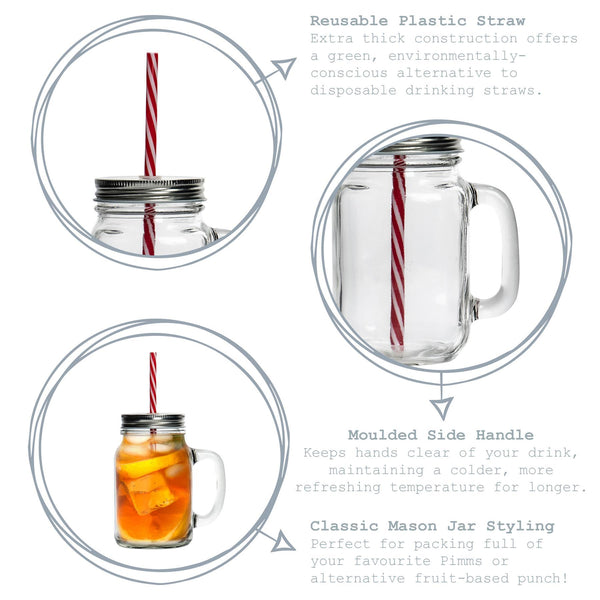 Nicola Spring 450ml Mason Drinking Jar Glasses With Straws - Pack Of Four