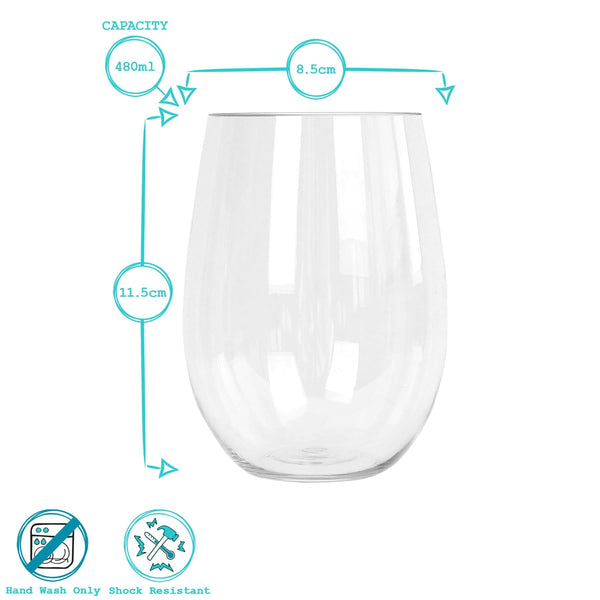 Nicola Spring 480ml Reusable Plastic Stemless Wine Glasses - Pack Of Six