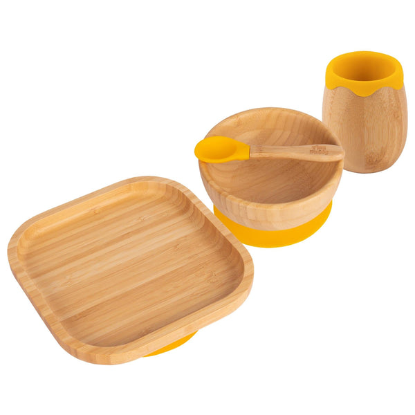 Nicola Spring 4pc Square Bamboo Suction Toddler And Baby Feeding Set