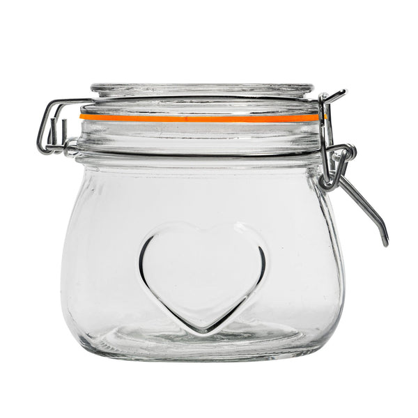 Nicola Spring 500ml Air Tight Overnight Oats Glass Storage Jar With Embossed Heart Detail