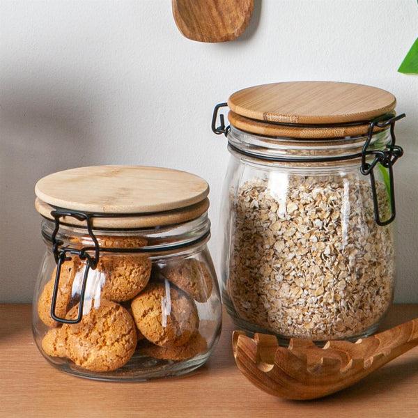 Nicola Spring 500ml Air Tight Overnight Oats Glass Storage Jar With Wooden Clip Lid