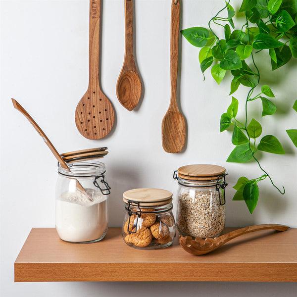 Nicola Spring 500ml Air Tight Overnight Oats Glass Storage Jar With Wooden Clip Lid
