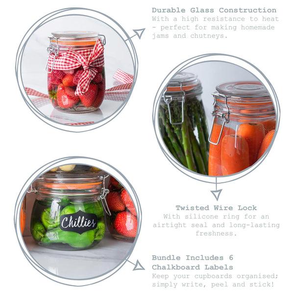 Nicola Spring 500ml Air Tight Overnight Oats Glass Storage Jar With Embossed Heart Detail & Label - Pack Of Six
