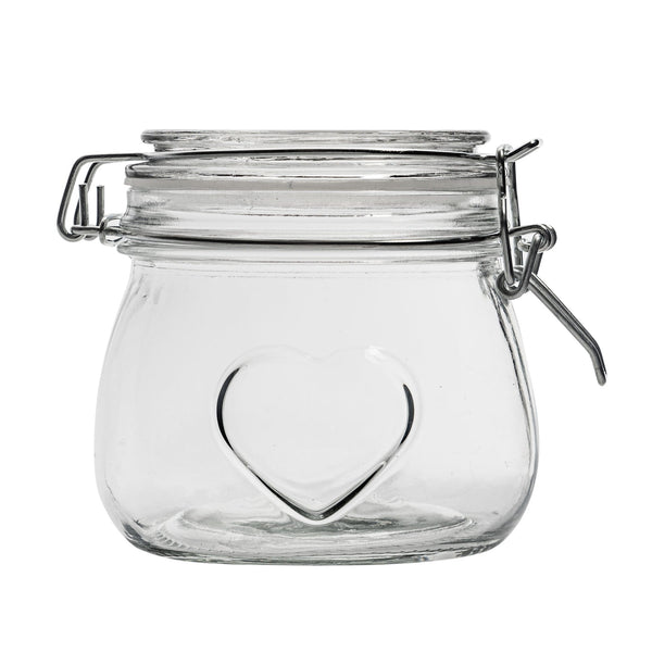 nicola spring 500ml Air tight Overnight oats Glass Storage Jar with Embossed Heart Detail
