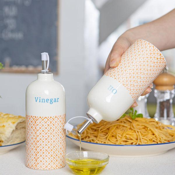 Nicola Spring 500ml Hand Printed Stoneware Vinegar Bottle With Pourer