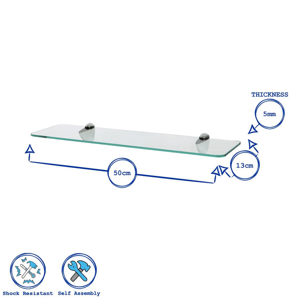 Nicola Spring 50cm Rounded Floating Glass Shelf With Chrome Fixings