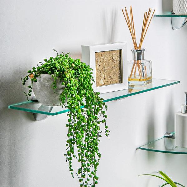 Nicola Spring 50cm Rounded Floating Glass Shelf With Gold Fixings