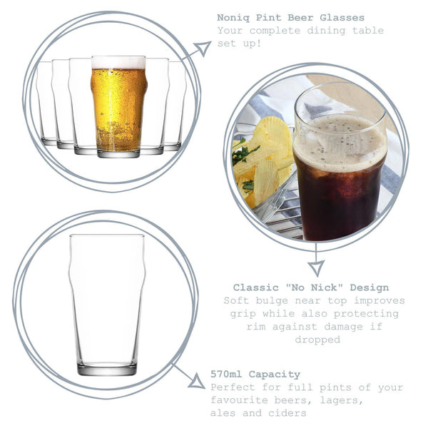 Nicola Spring 570ml Clear Noniq Pint Beer Glasses - Pack Of Six