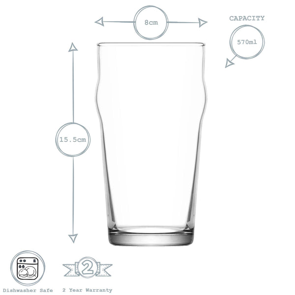 Nicola Spring 570ml Clear Noniq Pint Beer Glasses - Pack Of Six