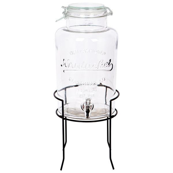 nicola spring 6.5L Glass Drinks Dispenser with Tap & Black Stand
