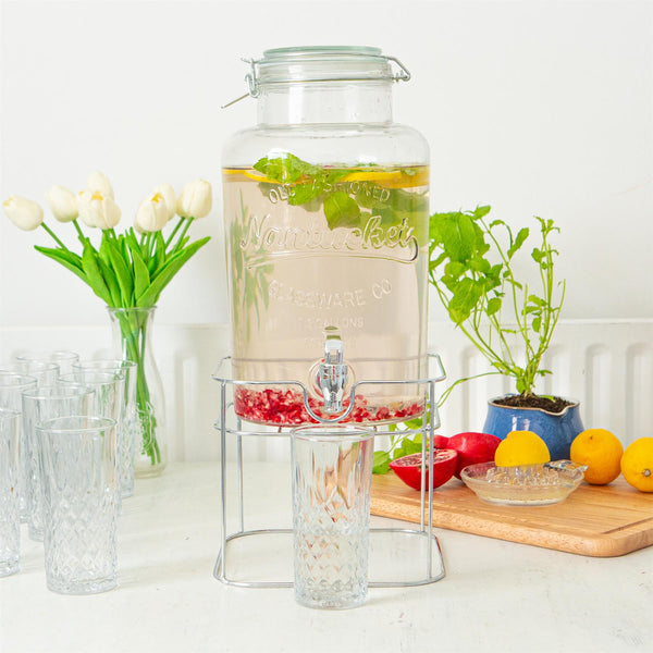 Nicola Spring 6.5L Glass Drinks Dispenser With Tap & Chrome Stand