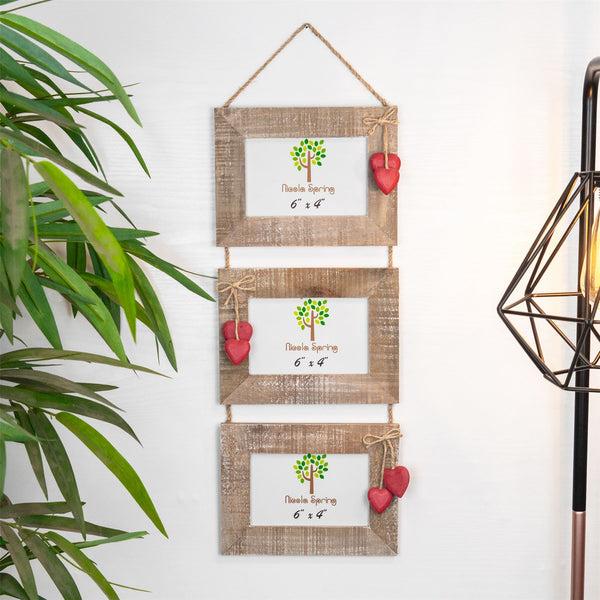 Nicola Spring 6" X 4" Hanging Triple Photo Frame With Hearts