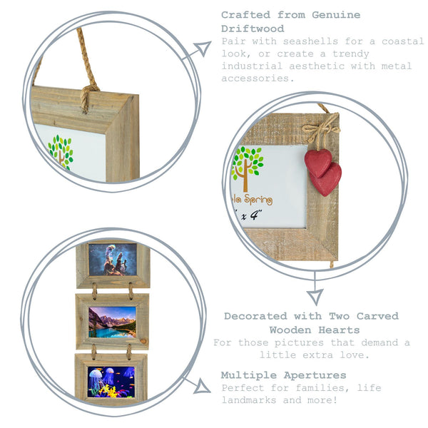 Nicola Spring 6" X 4" Hanging Triple Photo Frame With Hearts