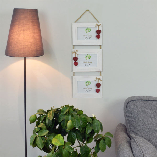 Nicola Spring 6" X 4" White Hanging Triple Photo Frame With Hearts