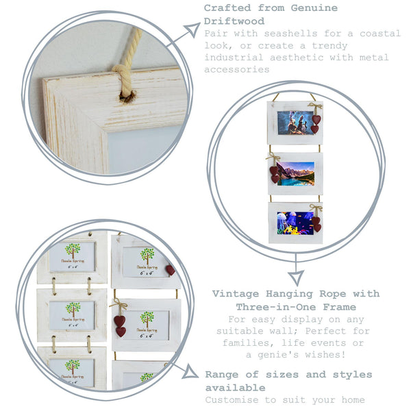 Nicola Spring 6" X 4" White Hanging Triple Photo Frame With Hearts