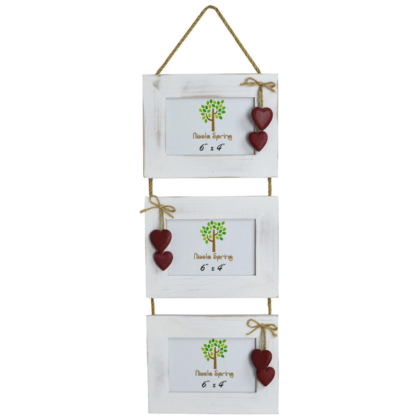 nicola spring 6" x 4" White Hanging Triple Photo Frame with Hearts
