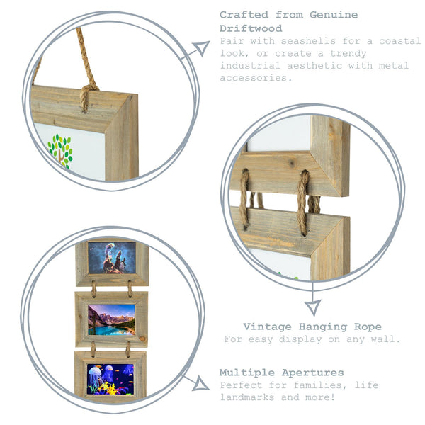 Nicola Spring 6" X 4" Wooden Hanging Triple Photo Frame