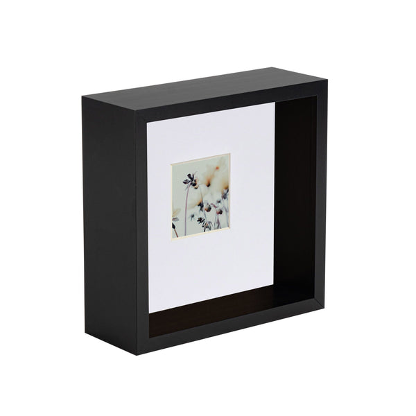 nicola spring 6" x 6" 3D Deep Box Black Photo Frame with 2" x 2" Mount