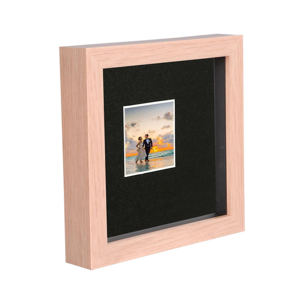 nicola spring 6" x 6" Light Wood 3D Deep Box Photo Frame - with 2" x 2" Mount