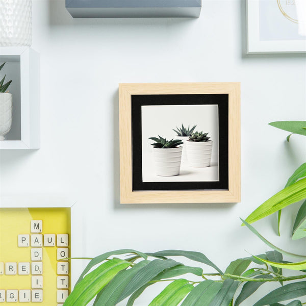 Nicola Spring 6" X 6" Light Wood 3D Deep Box Photo Frame - With 4" X 4" Mount