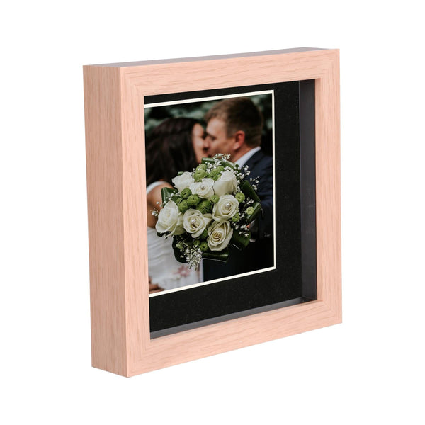 nicola spring 6" x 6" Light Wood 3D Deep Box Photo Frame - with 4" x 4" Mount