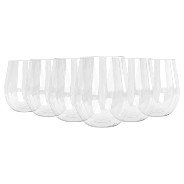 nicola spring 600ml Reusable Plastic Stemless Wine Glasses - Pack of Six