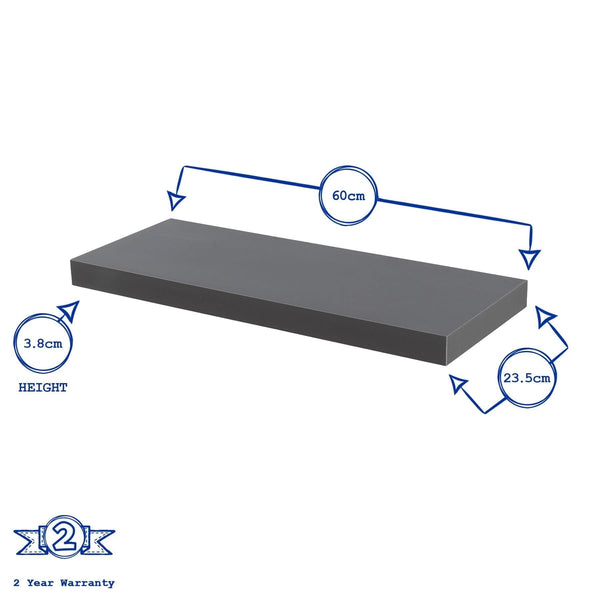 Nicola Spring 60cm Grey Modern Floating Shelves - Pack Of Two