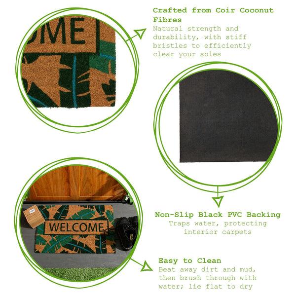 Nicola Spring 60cm X 40cm Banana Leaf Welcome Coir Door Mat