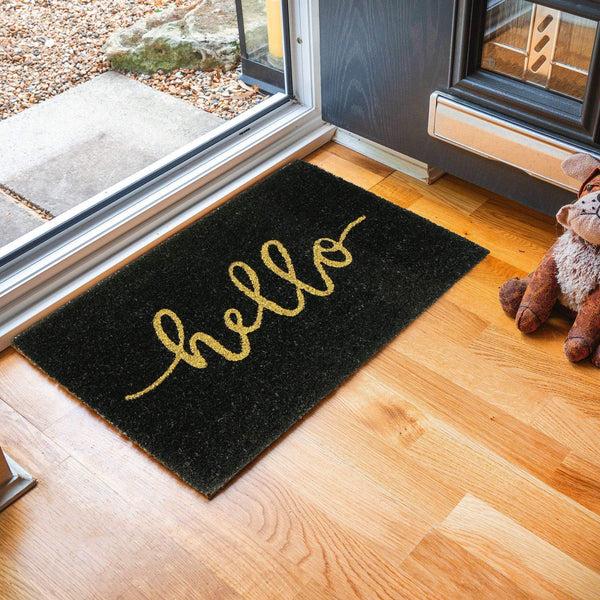 Nicola Spring 60cm X 40cm Black Hello Coir Door Mat