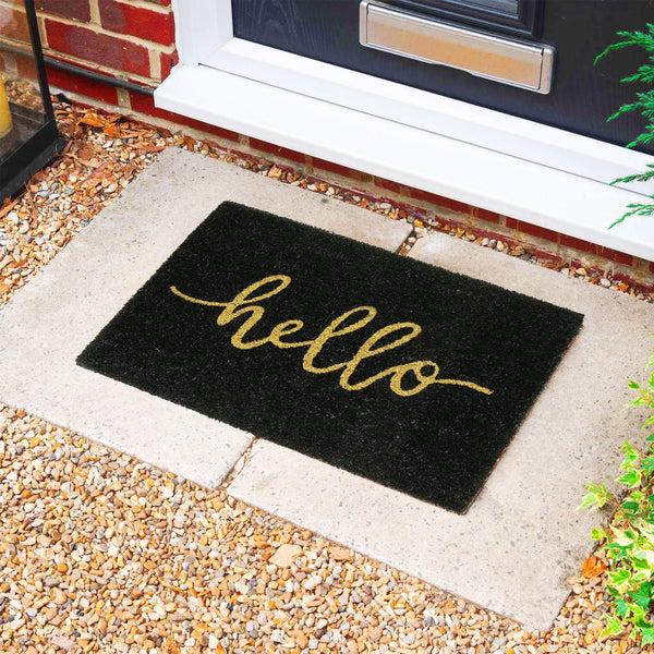 Nicola Spring 60cm X 40cm Black Hello Coir Door Mat